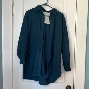 Muji button up tunic women’s blue shirt